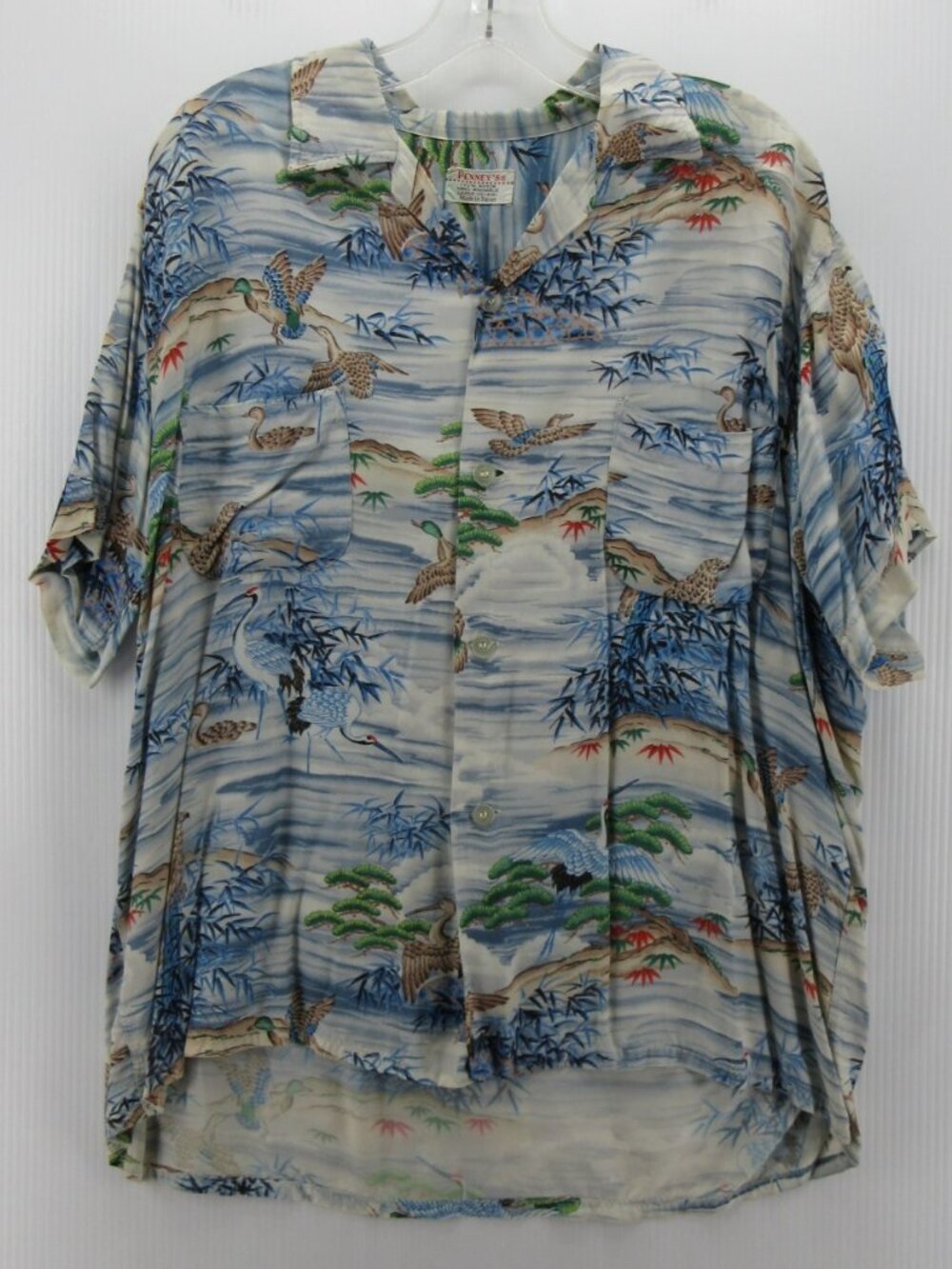 VGT Penneys Shirt Large JC 50s Japanese Hawaiian Camp Crane Birds *